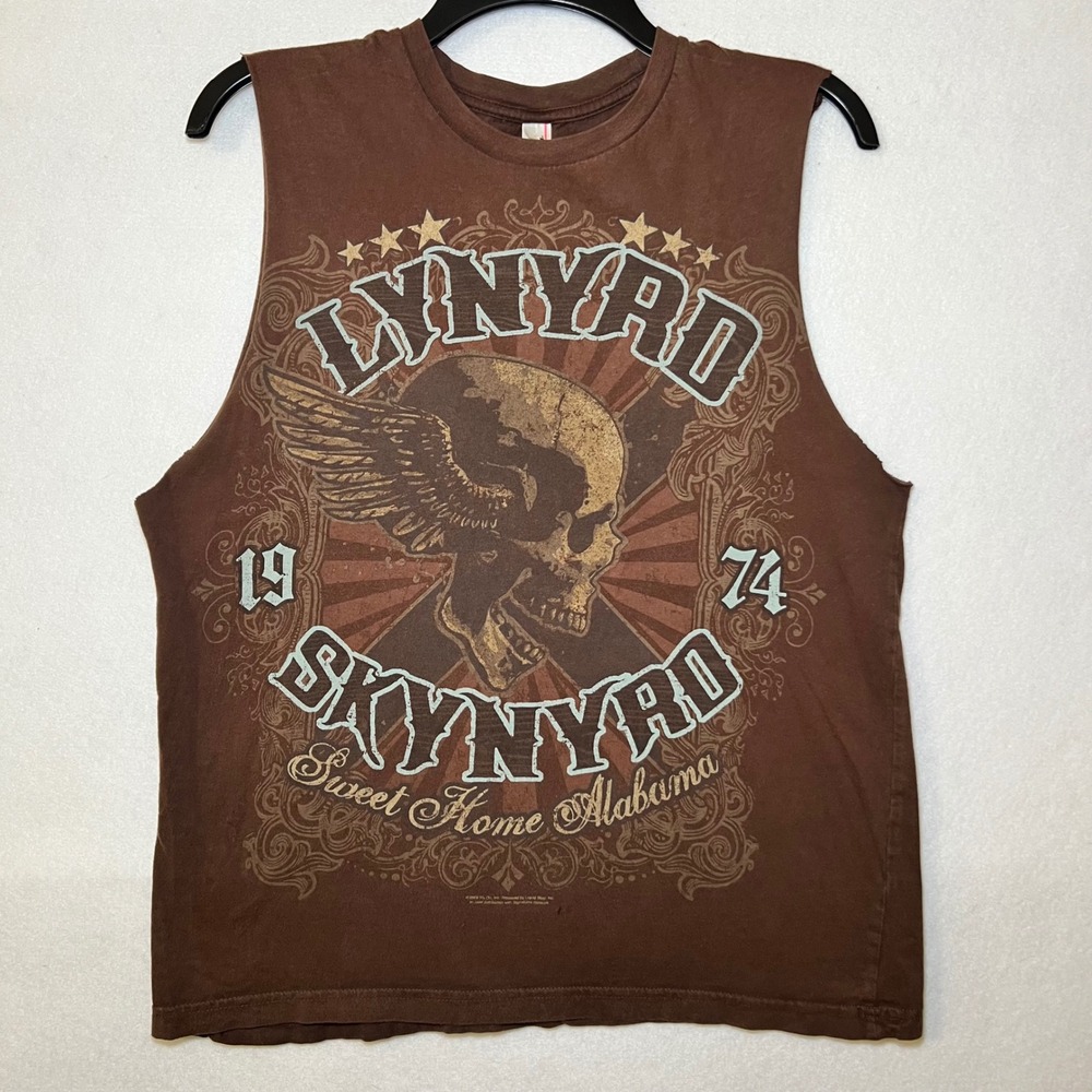 Lynyrd Skynyrd Biker Rock Distressed Edgy Sweet Home Alabama Brown Muscle Tank M